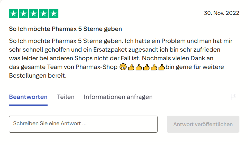 Pharmax customer review on Trustpilot