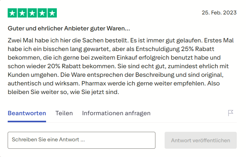 Pharmax customer review on Trustpilot